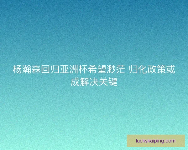 杨瀚森回归亚洲杯希望渺茫 归化政策或成解决关键