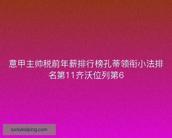 意甲主帅税前年薪排行榜孔蒂领衔小法排名第11齐沃位列第6